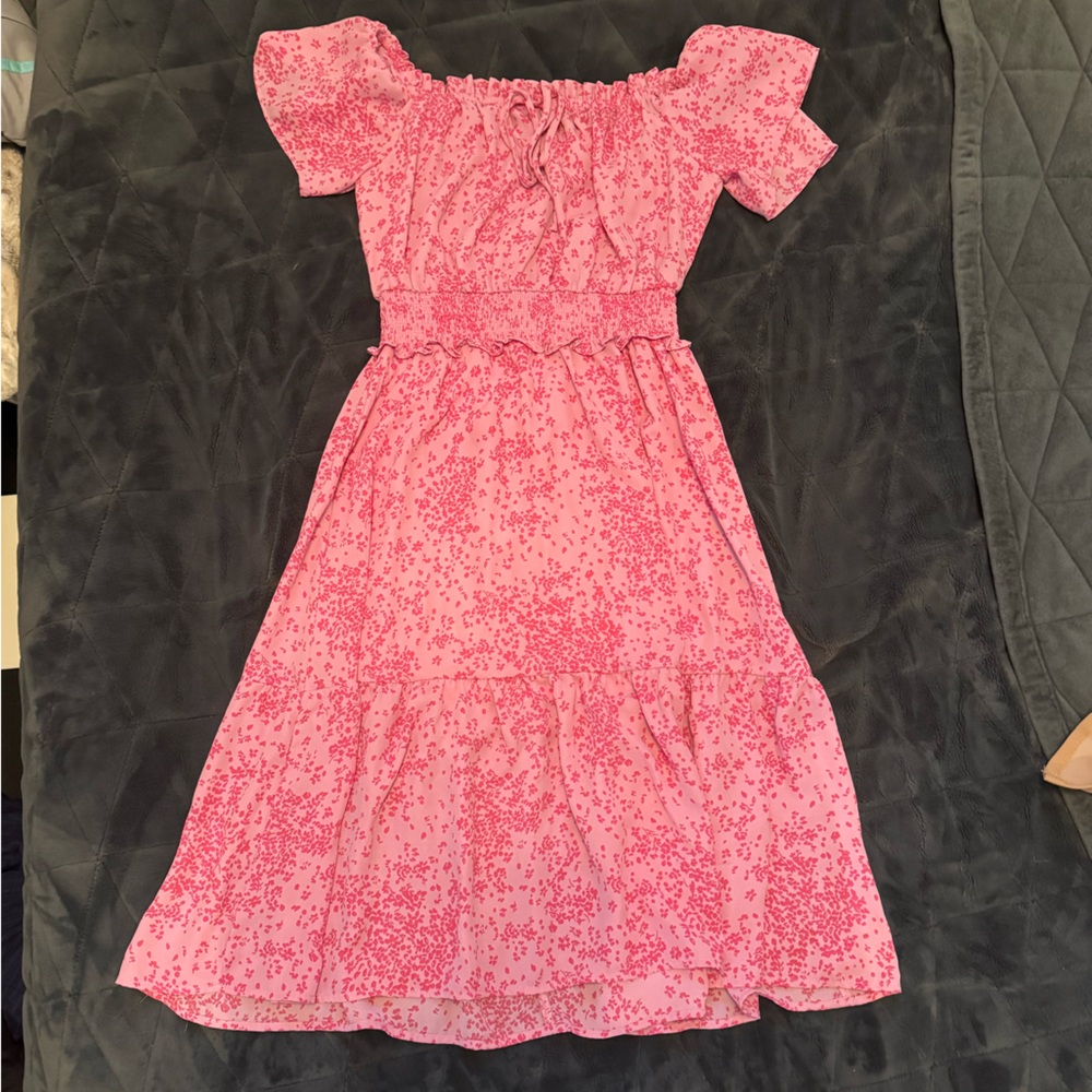 Charming Pink Floral Off-The-Shoulder Dress